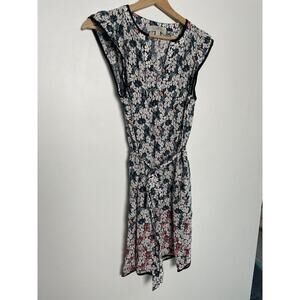 Loft Womens XS sleeveless dress tie belt floral